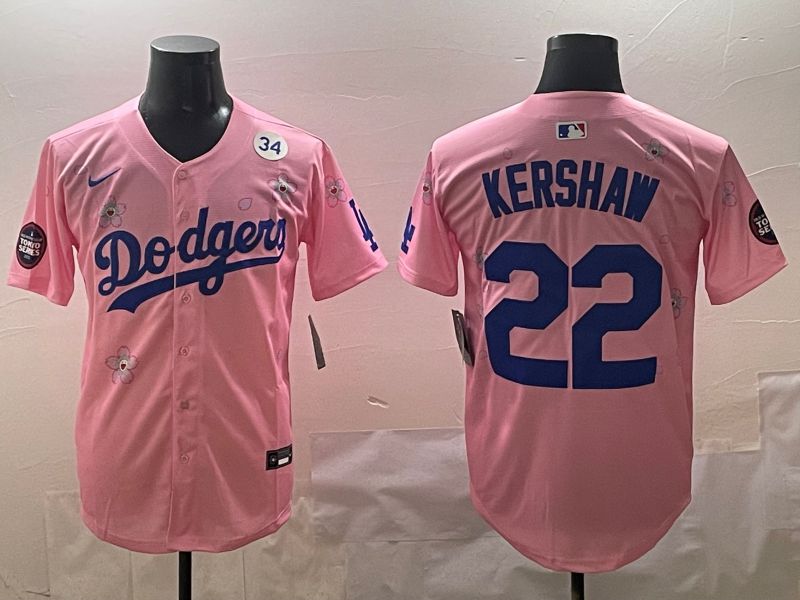 Men Los Angeles Dodgers 22 Kershaw Pink Sakura Edition 2025 Nike MLB Jersey style 8